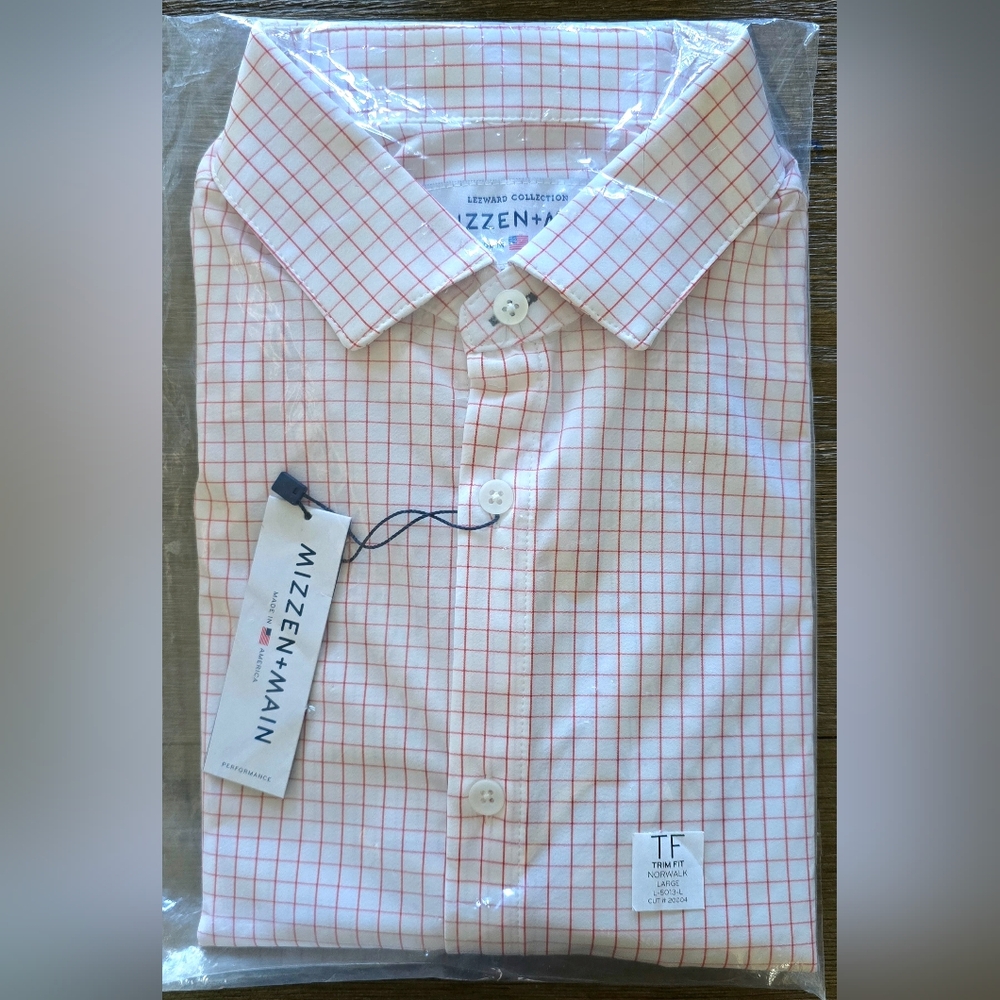 Mizzen+Main Red Checkered Trim Fit Men's Shirt, Size Large - NWT